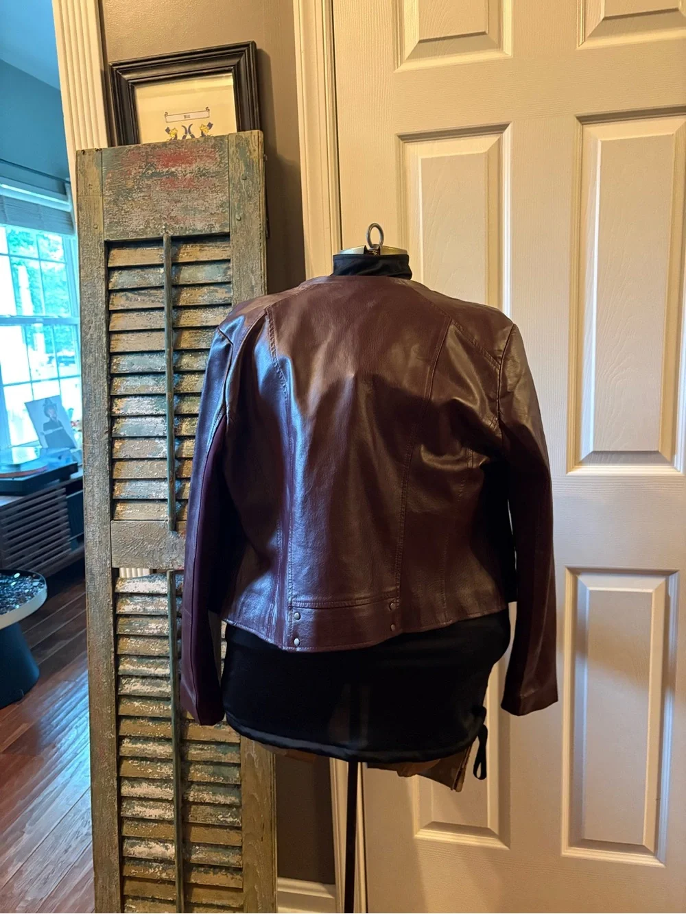 Jessica London Genuine Leather Moto Jacket Burgundy Plum Size 14 - Picture 2 of 5